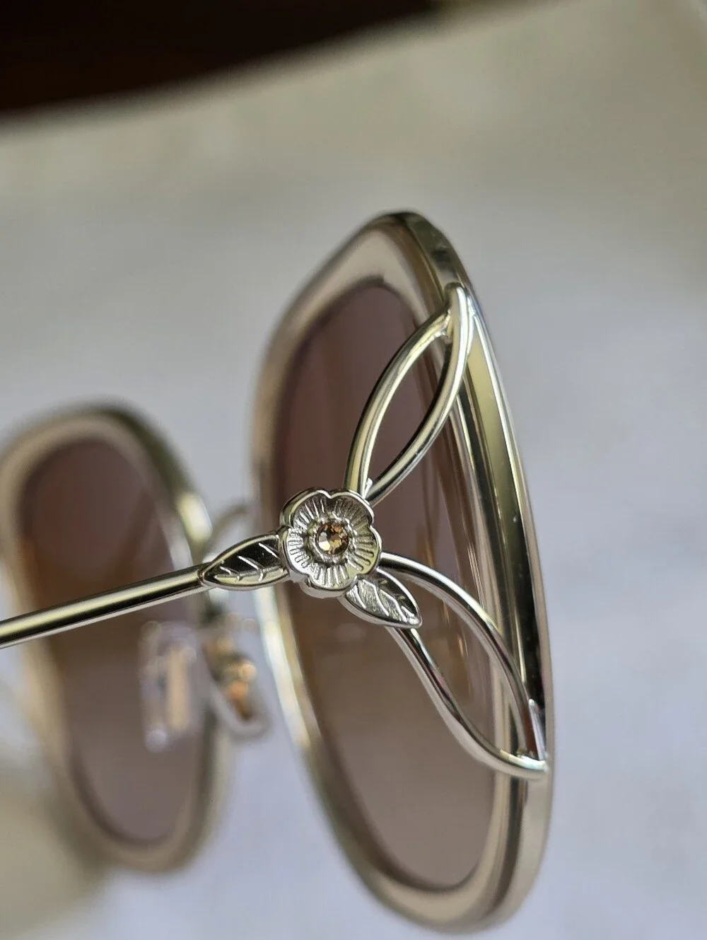 Coach CK483 Tea Rose Butterfly Oversized Square Sunglasses Clear Fawn NWOT